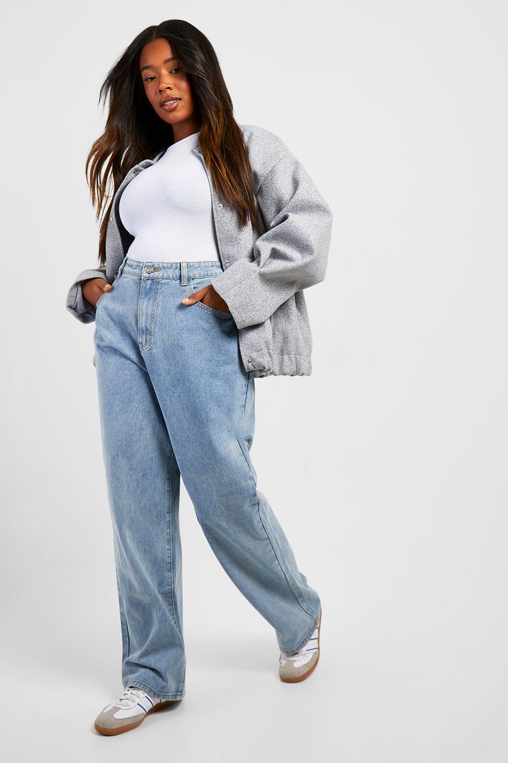 Plus Side Split Baggy Boyfriend Jeans boohoo IE